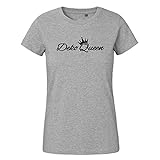 Huuraa Damen T-Shirt Deko Queen Krone Bio Baumwolle Fairtrade Oberteil Größe M mit Motiv für alle Königinnen Geschenk Idee für Freunde und F