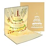 OFFCUP Geburtstagskarte mit Musik & Licht, Happy Birthday Karte, 3D Pop up Geburtstagskartem, Geburtstagsgrusskarte mit Umschlag, Geburtstag karte mit Torte Singende Geburtstagskarte Lustig