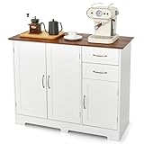 COSTWAY Sideboard weiß, Küchenschrank mit Arbeitsplatte 100 x 40cm, Buffetschrank mit Türen & Schubladen & verstellbaren Ablagen, Kücheninsel für Küche, E