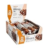 BornWinner High Protein Riegel, Delux Crunchy Chocolate Brownie, 31 Prozent Eiweißgehalt, 20 g Protein pro Riegel, ohne Zuckerzusatz, 12x64g