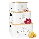 Avmvnvc Kartoffel Aufbewahrungsbox - 3er Set Kartoffel Aufbewahrung, Zwiebeltopf & Knoblauchtopf - Kartoffelbehälter Zwiebel Aufbewahrung - Hält Gemüse Länger Frisch (Weiß, Quadratisch)