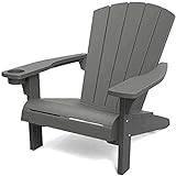 Keter Alpine Adirondack Chair, Outdoor Gartenstuhl aus Kunststoff mit Getränkehalter, grau, wetterfest, amerikanischer Design-Klassiker, für Garten, Terrasse und Balkon, 93 x 81 x 96,5