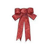 Weihnachtsschleife Outdoor-Dekorationen 23 cm großer Weihnachtsbaum-Zylinder-Schleife Samt-Kranz-Schleife mit Glitzer-Goldrand für Junggesellenabschied Bevorzugt Sonnenbrillen (Red, One Size)