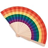 Regenbogen Handfächer Holzfächer Faltfächer Taschenfächer Sommerfächer Pride Flag Rainbowflag Regenbogenflagge Flagge zeigen LGBT Toleranz und Diversität Equality 1, 2 oder 3 Stück (1, Halbrund)