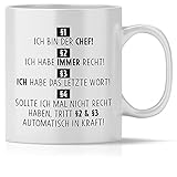 mindmonkeys® Tasse mit Spruch Chef Regeln Kaffeetasse Bürotasse Geschenke Geschenkideen für den Chef Boss fürs Büro Arbeitsplatz Geschenk Geschnekidee zum Geburtstag Keramik 300