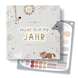 Lebenskompass Babyalbum Mein erstes Jahr 'PURE' mit über 75 Stickern & Spruchkarte EXTRA - Ein Baby Buch zum Eintragen - Das Babytagebuch & Erinnerungsbuch für Mädchen & Jung