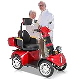 Elektromobil mit 4 Rädern für Senioren und Erwachsene 500lb,Elektroroller mit 360° verstellbarer Sitz,Seniorenmobil mit hinterem Schließfach,Elektroscooter-3 Geschwindigkeiten(Rot)