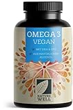 Omega-3 Vegan 120 Kapseln hochdosiert, 2000mg Omega-3 Algenöl pro Tag mit 600mg DHA & 300mg EPA, veganes Omega-3 aus nachhaltigem Anbau als Fischöl-Alternative, laborgeprüft mit Zertifikat, NatureW