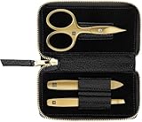 ZWILLING Maniküreset (3 Teilig, Schwarzes Echtleder Etui, Pflege für Hände und Füße, Reiseset, mit Nagelschere), Premium, Gold E