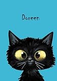 Doreen: Personalisiertes Notizbuch, DIN A5, 80 blanko Seiten mit kleiner Katze auf jeder rechten unteren Seite. Durch Vornamen auf dem Cover, eine ... Coverfinish. Über 2500 Namen b