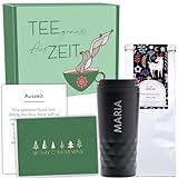 Personalisierter Thermobecher mit Gravur, Tee-Mischung & Grußkarte edel verpackt als Geschenkset zu W