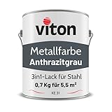 VITON Metallfarbe in Anthrazit - 0,7 Kg Metall-Schutzlack Seidenmatt - Dauerhafter Schutz & hohe Beständigkeit - 3in1 - Metalllack direkt auf Rost - KE31 - RAL 7016 Anthrazitg