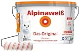 Alpinaweiß Das Original – optimal deckende und ergiebige weiße Wandfarbe – mit Spritz-Schutz-Formel – inkl. Spezialroller - 4 L