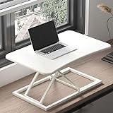 ISCBAFYX Höhenverstellbarer Sitz-Steh-Schreibtischkonverter, ergonomischer Arbeitsplatz für Laptops und Monitore, Tischerhöhung für Zuhause oder Büro (weiß, 73 x 47 cm)