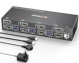 USB 3.0 HDMI KVM Switch 3 PC 2 Monitore, EDID Emulator, 4K@60Hz Extended Display, HDMI 2.0, Dual Monitor KVM Switch 3 PC Teilen Kabellose Tastatur, Maus, Drucker, mit Wired Remote und 5 Kab