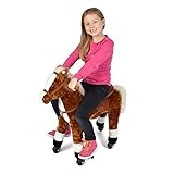 Pink Papaya Reitpferd auf Rollen, XXL 70cm Spielpferd Milo, Schaukelpferd zur echten Fortbewegung bis 50kg belastbar, Plüsch-Pferd mit 2 Sounds Toy