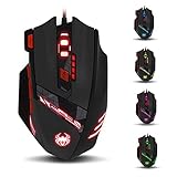 zelotes T90 Gaming Maus 9200 DPI, 8 Programmierbare Tasten, Multi-Modi LED, USB Gaming Maus, Gewichtstuning für Pro G