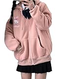 WANHONGYUE My Melody Hoodie Jacke Damen Mädchen Y2K Zip Up Hoodies Fleece Jacket Long Sleeve Pullover Sweatjacke Kawaii Anime Hooded Sweatshirt Coat Rosa S