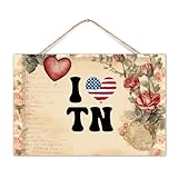 Holzschild mit Aufschrift 'Valentine's Day I Love Tennessee', patriotischer Staat, 30,5 x 20,3 cm, patriotisch, bunt, Landhaus-Wanddekoration, rustikale Holzschilder für Zimmertü