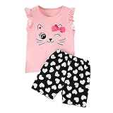 Kinder Kleinkind Baby Mädchen Frühling Sommer Print Baumwolle Gerippte Ärmellose Weste Shorts Outfits Kleidung Kinder Trainingsanzug (Pink, 3-4 Years)