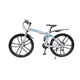 XUEMANSHOP 26 Zoll Mountainbike,MTB Dirt Bike 21-Gang mit Federgabel Leichtgewicht Zusammenklappba für Jungen Mädchen Herren Damen (Blau + Weiß)