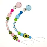 Cartoon Avocado Schnuller Halskette mit Mädchen und Jungen Namen, Nuckelkette mit Namen, Personalisierte Geschenke für Baby, Babygeschenk, Geschenk zur Geburt (1PCS)