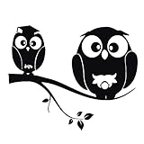 kleb-Drauf / 1 Zwei Eulen auf AST/Schwarz - matt/Wandtattoo Wandaufkleber Wandsticker Aufkleber Sticker/Wohnzimmer Schlafzimmer Kinderzimmer Küche Bad/Deko Wände Glas Fenster Tür F