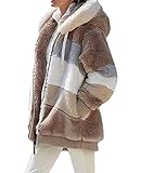 ABINGOO Damen Mantel Kapuzenjacke Winterjacke Mode Warm Hoodie Pullover Jacken Reißverschluss Plüschjacke Fleecejacke Oberteile(Khaki,XL)