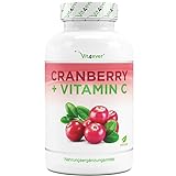 Cranberry Extrakt mit Vitamin C - 240 Kapseln - Premium: Hochdosiert mit 25:1 Extrakt (entspricht 25.000 mg Cranberries pro Tagesportion) - 6% Proanthocyanidine (PAC) - Laborgeprüft - Veg