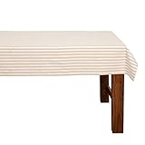 FILU Tischdecke 130 x 160 cm Beige/Weiß gestreift (Farbe und Größe wählbar) - hochwertig gefertigtes Tischtuch aus 100% Baumw