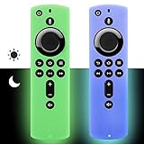 [2 Pack] Firestick Remote Cover Case (leuchtet im Dunkeln), kompatibel mit Fire TV Stick 4K Alexa Voice Remote Control (grün & himmelblau)