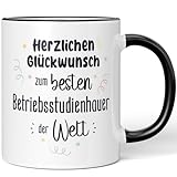 JUNIWORDS Tasse, Herzlichen Glückwunsch zum besten Betriebsstudienhauer der Welt, Schwarz (7627114)