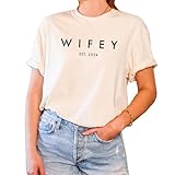 Pärchen-T-Shirt für Männer, Frauen, Hubby und Wifey Flitterwochen Shirt, 100% Baumwolle, Premium-Qualität, Retro-Look, übergroßes Grafik-T-Shirt, Elfenbein-Frau, L