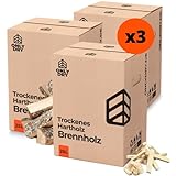 Onlydry Brennholz mit weniger als 18% Feuchtigkeit in 25L (10kg) Karton x 3 - Perfekt für Ofen, Feuerschale, Kamin, Kaminofen - Sauberes und trockenes Kaminholz/Feuerholz mit Anzündset (75L)