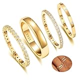 KENIY 4 Stück Gold Ringe Frauen Stapelringe mit Zirkonia 14 Karat Vergoldete Ringe Set Ring Gold Damen Fingerring Daumenringe Verlobungsring Schmuck