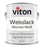 Viton Weisslack - 3 Kg - RAL 9010 Reinweiss (Warmes Weiss) - Seidenmatt - 3in1 Premium Lack - Hohe Beständigkeit & Deckkraft - Alle Oberflächen - HAE 30