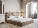 Vente-unique - Bett mit Bettkasten - 140 x 190 cm - Samt - Beige + Matratze - STARI von Pascal Morab