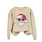 OCCOKO Damen-Sweatshirt mit modischem Rundhalsausschnitt, lässigem Weihnachtsmann-Aufdruck, langärmelig Sweater Schwarz Herren (Khaki, L)