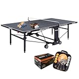GEWO Tischtennisplatte AWR Outdoor - vormontierter, klappbarer Tischtennis-Tisch für Außen - 6mm starke Oberfläche - mit Rädern, Netz und Schläger-Halter, Playback-Stellung, ITTF-Maß, Wetterfest, g