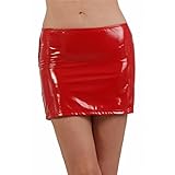 Soisbelle Damen Clubwear Minirock mit offenem Po Latex-Look Rot 38 (L)