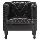 [NEU] Echtleder-Sessel – Stilvoller schwarzer Lounge-Sessel |Finlon Akzentstuhl mit Ziegenlederpolsterung |Hochwertiger Komfort für Zuhause oder Büro-Schw