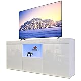 Dripex TV Schrank Lowboard mit LED Beleuchtung Weiß Hochglanz Fernsehtisch TV Board mit großem Stauraum 135x70x35