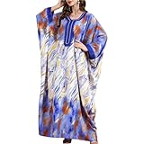 HGKPFGTG Marokkanische Kaftankleider Für Frauen Oversized Long Beach Kleid Ethnisches Kleid Dubai Kaftan Kleider,Blau,L