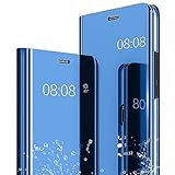 ESONG Hülle für Samsung Galaxy S23 Ultra,Luxus Spiegel Flip Handyhülle,Stoßfest Ledertasche Transparent Schutzhülle mit Standfunktion,Clear View Mirror Case Cover-B