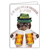 AFIE Humorvolle Geburtstagskarte mit Umschlag illustriert, Format 17,5 x 12 cm, lustige Katze, lustig, mit Biergläsern, französische Herstellung 69-6206