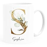 SpecialMe® Kaffee-Tasse mit Buchstabe Initiale Monogramm individuell mit Namen personalisert Eukalyptus persönliche Geschenke weiß Keramik-T