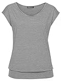 TrendiMax Damen T-Shirt Kurzarm Streifen Shirt Sommer Oberteil Casual Bluse Tops Basic Tee, Grau, M