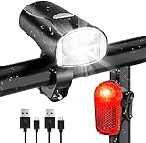 LED Fahrradlicht Set, STVZO Zugelassen Fahrradbeleuchtung Fahrradlampe Wasserdicht und USB-Aufladung Fahrrad Licht Bike Light mit Frontlichter und Rücklicht, für Kinder und Erw