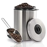 Xavax Kaffeedose für 1kg Kaffeebohnen (luftdichter Kaffeebohnen-Behälter mit Kaffee-Schaufel, Aromadose aus Edelstahl, Vorratsdose zur Aufbewahrung) silber, One S