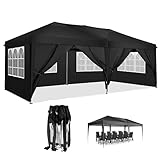 COBIZI Pavillon 3x6m Wasserdicht Faltpavillon 3x6m mit 6 Seitenwänden Pop-up Zelt Outdoor Garden Schwerlast Hochleistungs-Pavillon, 210D wasserdichte Abdeckung(3x6m, Schwarz)